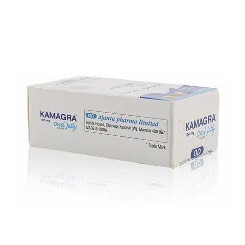 果凍威而鋼橫向外盒展示圖 Kamagra Oral Jelly 果凍威而鋼盒裝側視圖