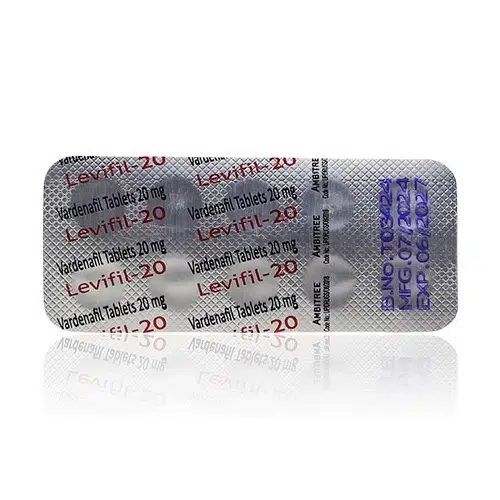 樂威壯學名藥鋁箔標示 Vardenafil 20mg 藥板背面 Levifil-20 鋁箔藥板包裝成分與批號標示