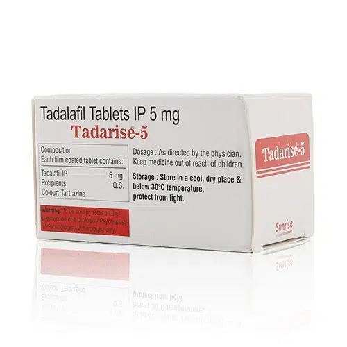 Tadarise-5藥盒成分標示與製造商資訊 犀利士每日錠學名藥盒側面與藥品成分標示圖