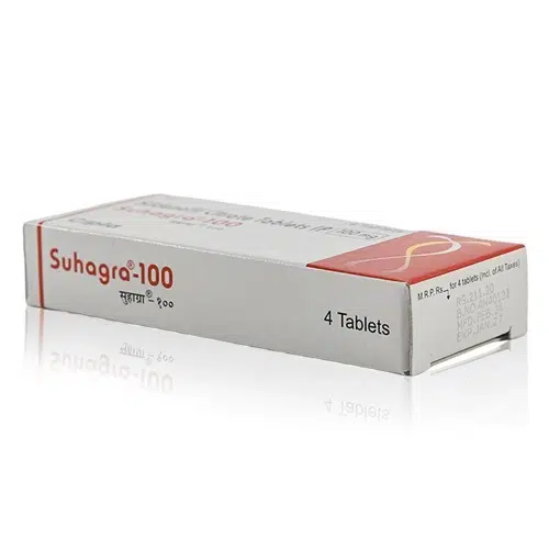 Suhagra-100盒裝(側面仰視圖) Suhagra-100威而鋼學名藥盒裝斜視圖