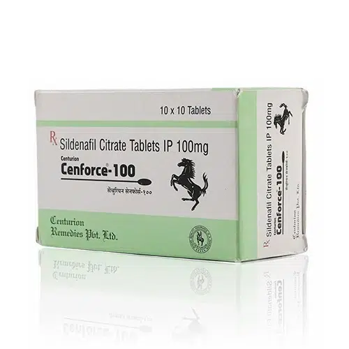 Cenforce-100鋁箔包裝盒(側視) Cenforce-100威而鋼學名藥盒裝斜視圖(綠白包裝)